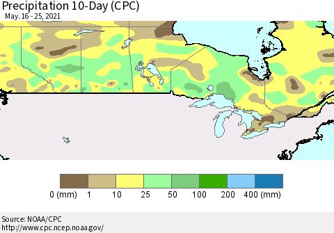 Canada Precipitation 10-Day (CPC) Thematic Map For 5/16/2021 - 5/25/2021