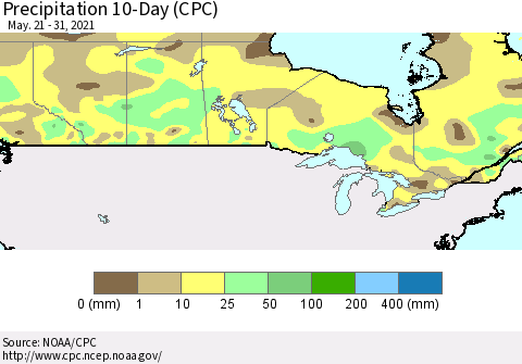 Canada Precipitation 10-Day (CPC) Thematic Map For 5/21/2021 - 5/31/2021