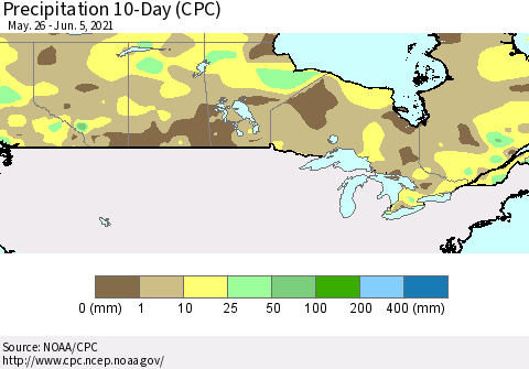 Canada Precipitation 10-Day (CPC) Thematic Map For 5/26/2021 - 6/5/2021