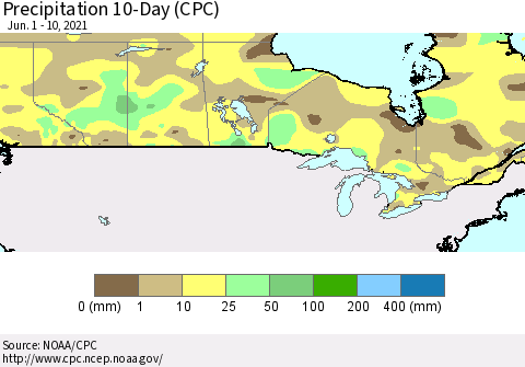 Canada Precipitation 10-Day (CPC) Thematic Map For 6/1/2021 - 6/10/2021
