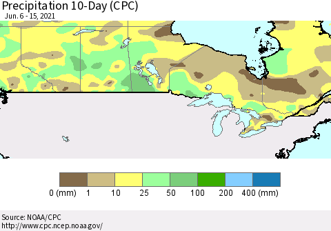 Canada Precipitation 10-Day (CPC) Thematic Map For 6/6/2021 - 6/15/2021