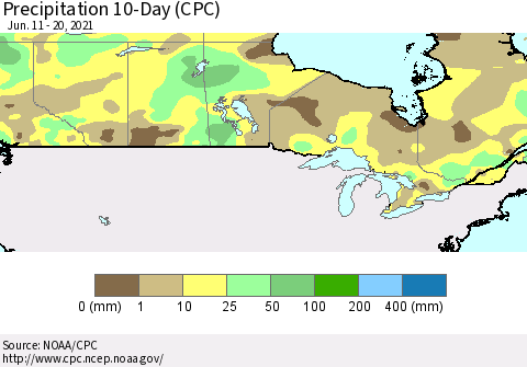Canada Precipitation 10-Day (CPC) Thematic Map For 6/11/2021 - 6/20/2021