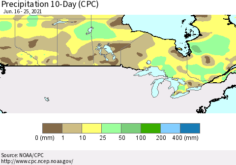 Canada Precipitation 10-Day (CPC) Thematic Map For 6/16/2021 - 6/25/2021
