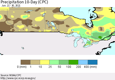 Canada Precipitation 10-Day (CPC) Thematic Map For 6/21/2021 - 6/30/2021
