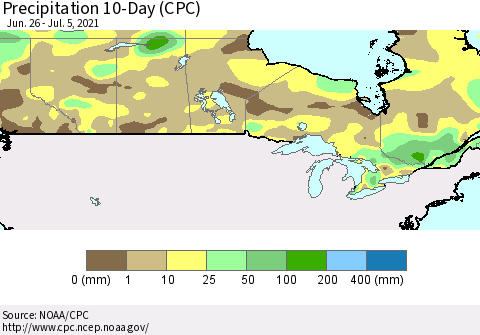 Canada Precipitation 10-Day (CPC) Thematic Map For 6/26/2021 - 7/5/2021