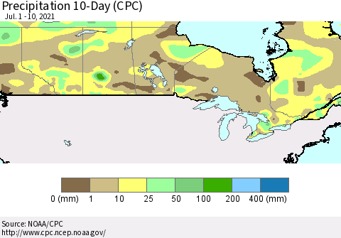 Canada Precipitation 10-Day (CPC) Thematic Map For 7/1/2021 - 7/10/2021