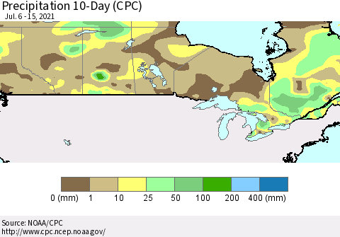 Canada Precipitation 10-Day (CPC) Thematic Map For 7/6/2021 - 7/15/2021