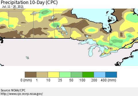 Canada Precipitation 10-Day (CPC) Thematic Map For 7/11/2021 - 7/20/2021