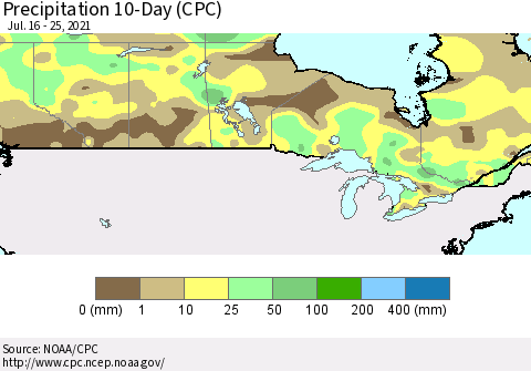 Canada Precipitation 10-Day (CPC) Thematic Map For 7/16/2021 - 7/25/2021