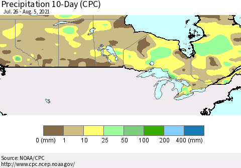 Canada Precipitation 10-Day (CPC) Thematic Map For 7/26/2021 - 8/5/2021