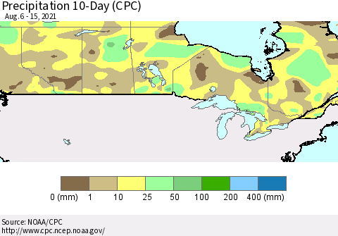 Canada Precipitation 10-Day (CPC) Thematic Map For 8/6/2021 - 8/15/2021