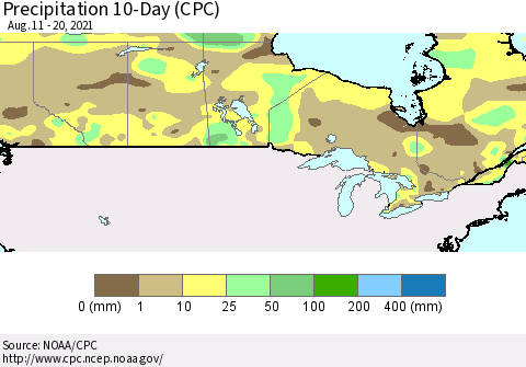 Canada Precipitation 10-Day (CPC) Thematic Map For 8/11/2021 - 8/20/2021