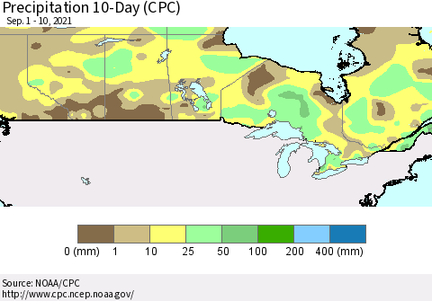 Canada Precipitation 10-Day (CPC) Thematic Map For 9/1/2021 - 9/10/2021