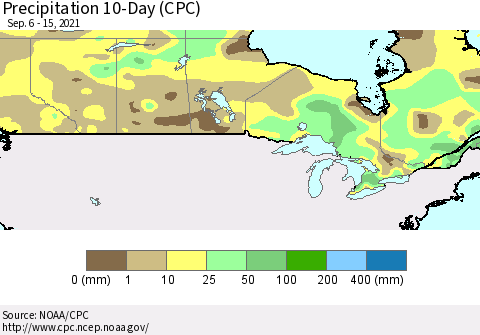 Canada Precipitation 10-Day (CPC) Thematic Map For 9/6/2021 - 9/15/2021