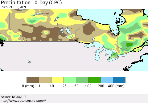 Canada Precipitation 10-Day (CPC) Thematic Map For 9/21/2021 - 9/30/2021