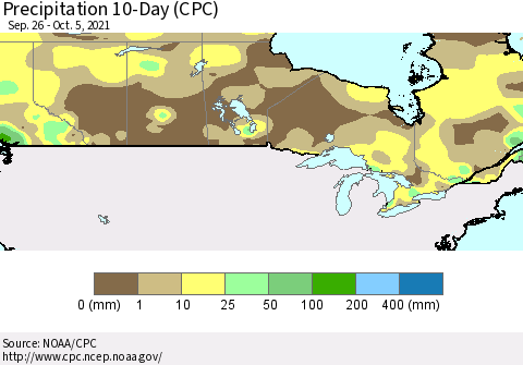 Canada Precipitation 10-Day (CPC) Thematic Map For 9/26/2021 - 10/5/2021