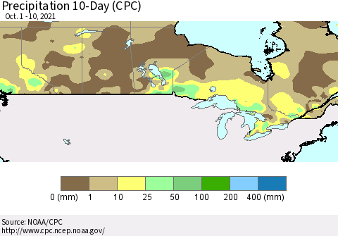 Canada Precipitation 10-Day (CPC) Thematic Map For 10/1/2021 - 10/10/2021