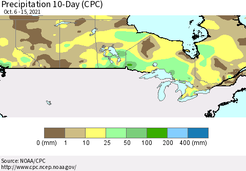 Canada Precipitation 10-Day (CPC) Thematic Map For 10/6/2021 - 10/15/2021