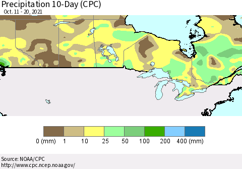Canada Precipitation 10-Day (CPC) Thematic Map For 10/11/2021 - 10/20/2021