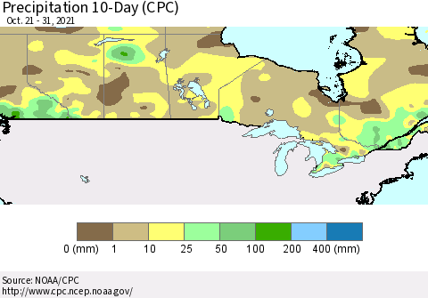 Canada Precipitation 10-Day (CPC) Thematic Map For 10/21/2021 - 10/31/2021