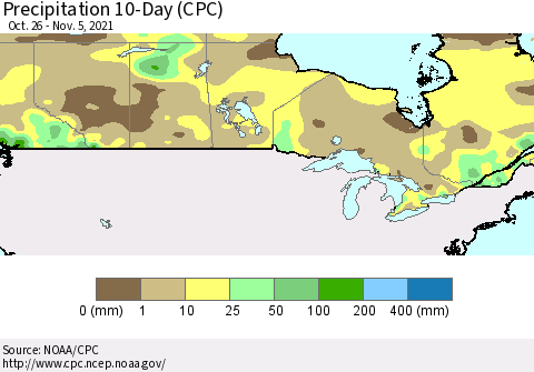 Canada Precipitation 10-Day (CPC) Thematic Map For 10/26/2021 - 11/5/2021