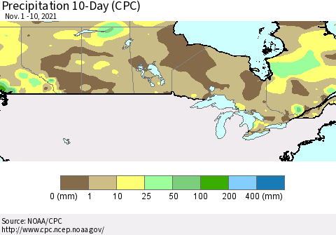 Canada Precipitation 10-Day (CPC) Thematic Map For 11/1/2021 - 11/10/2021