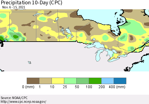 Canada Precipitation 10-Day (CPC) Thematic Map For 11/6/2021 - 11/15/2021