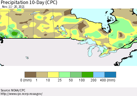 Canada Precipitation 10-Day (CPC) Thematic Map For 11/11/2021 - 11/20/2021