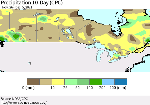 Canada Precipitation 10-Day (CPC) Thematic Map For 11/26/2021 - 12/5/2021