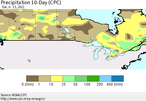 Canada Precipitation 10-Day (CPC) Thematic Map For 12/6/2021 - 12/15/2021