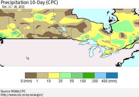 Canada Precipitation 10-Day (CPC) Thematic Map For 12/11/2021 - 12/20/2021