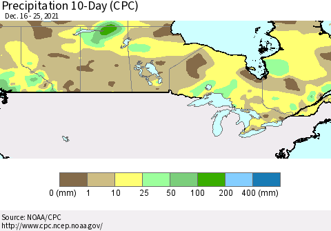 Canada Precipitation 10-Day (CPC) Thematic Map For 12/16/2021 - 12/25/2021