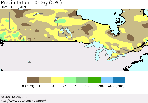 Canada Precipitation 10-Day (CPC) Thematic Map For 12/21/2021 - 12/31/2021