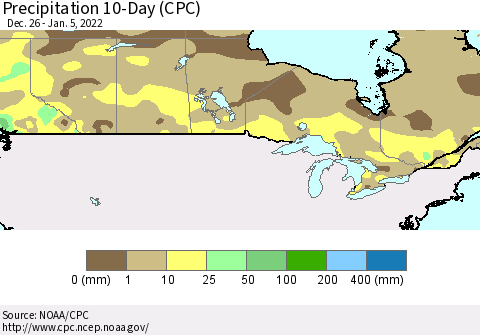 Canada Precipitation 10-Day (CPC) Thematic Map For 12/26/2021 - 1/5/2022
