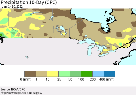 Canada Precipitation 10-Day (CPC) Thematic Map For 1/1/2022 - 1/10/2022