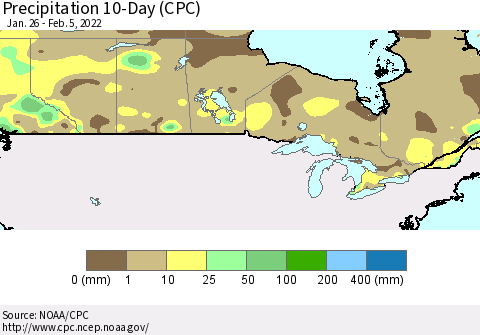 Canada Precipitation 10-Day (CPC) Thematic Map For 1/26/2022 - 2/5/2022