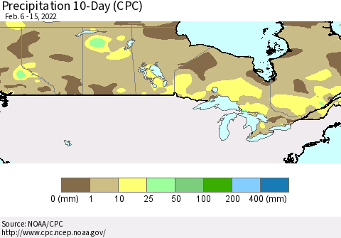 Canada Precipitation 10-Day (CPC) Thematic Map For 2/6/2022 - 2/15/2022