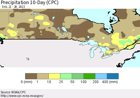 Canada Precipitation 10-Day (CPC) Thematic Map For 2/21/2022 - 2/28/2022