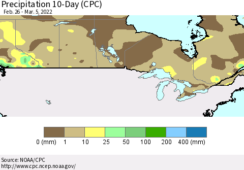 Canada Precipitation 10-Day (CPC) Thematic Map For 2/26/2022 - 3/5/2022