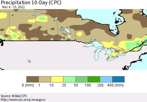Canada Precipitation 10-Day (CPC) Thematic Map For 3/6/2022 - 3/15/2022
