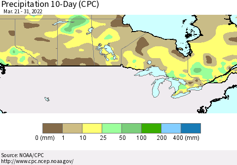 Canada Precipitation 10-Day (CPC) Thematic Map For 3/21/2022 - 3/31/2022