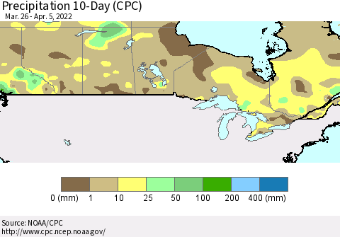 Canada Precipitation 10-Day (CPC) Thematic Map For 3/26/2022 - 4/5/2022