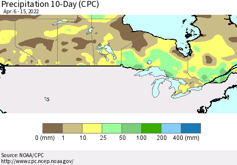 Canada Precipitation 10-Day (CPC) Thematic Map For 4/6/2022 - 4/15/2022