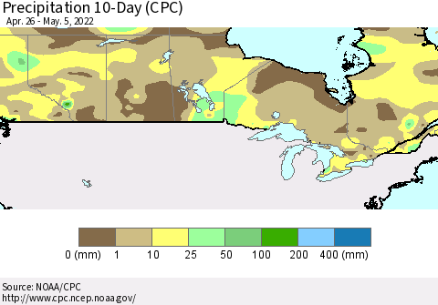 Canada Precipitation 10-Day (CPC) Thematic Map For 4/26/2022 - 5/5/2022