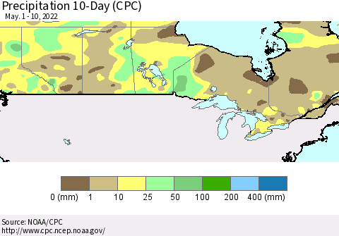 Canada Precipitation 10-Day (CPC) Thematic Map For 5/1/2022 - 5/10/2022