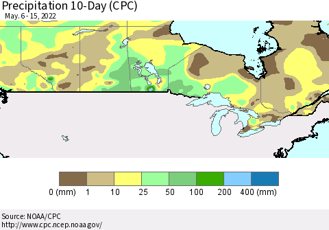 Canada Precipitation 10-Day (CPC) Thematic Map For 5/6/2022 - 5/15/2022