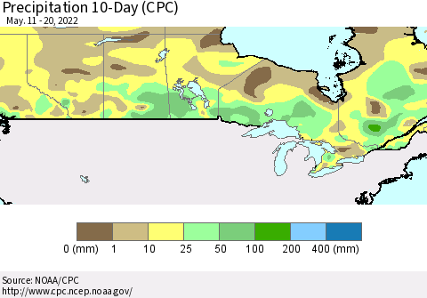 Canada Precipitation 10-Day (CPC) Thematic Map For 5/11/2022 - 5/20/2022