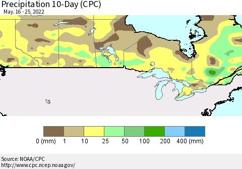 Canada Precipitation 10-Day (CPC) Thematic Map For 5/16/2022 - 5/25/2022