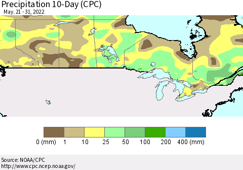 Canada Precipitation 10-Day (CPC) Thematic Map For 5/21/2022 - 5/31/2022