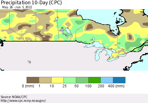 Canada Precipitation 10-Day (CPC) Thematic Map For 5/26/2022 - 6/5/2022